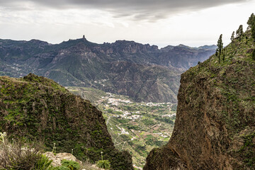 Gran Canaria hiking route Cruz de Tejeda to Artenara, view into Caldera de Tejeda, Canary Islands, Spain