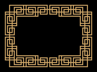 Art deco frame. Vintage linear border. Design a template for invitations, leaflets and greeting cards. Geometric golden frame. The style of the 1920s - 1930s. Vector illustration