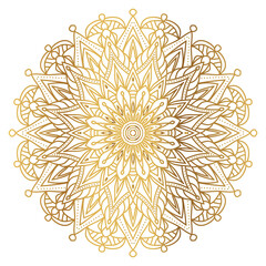 Mandala with golden gradient. Luxury ornamental in gold color. Round ornament, repeating elements.	