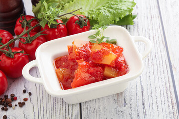 Hungarian lecho with tomato and paprika