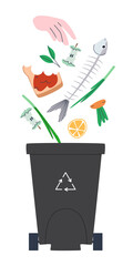 Container for food waste. Special box for biowaste. Ecotheme. Flat vector illustration. Eps10