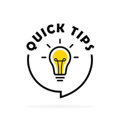 Quick tips circle message bubble with light bulb emblem. Banner design for business and advertising. Vector illustration