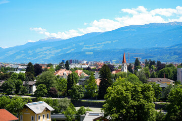 Fototapeta na wymiar View to Innsbruck Old town in Alps mountains, Tyrol, Austria