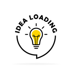Idea loading circle message bubble with light bulb emblem. Big idea, innovation and creativity. Vector illustration