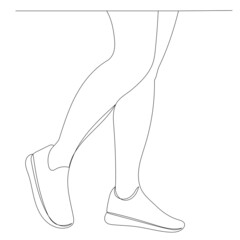 feet in sneakers drawing by one continuous line, sketch