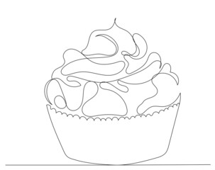 pastry drawing by one continuous line, vector sketch