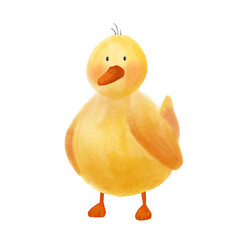 Mix media duck in cartoon style isolated on white background. Cute little duckling bird for child print, textile design, poster, educational games