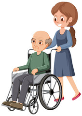 Elderly man in wheelchair with caregiver