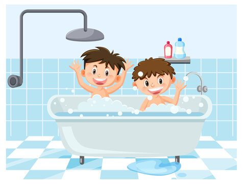 Happy children in bathtub