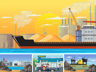 Obraz na płótnie Canvas Four different petroleum industry scenes