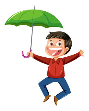 Happy man holding an umbrella on white background