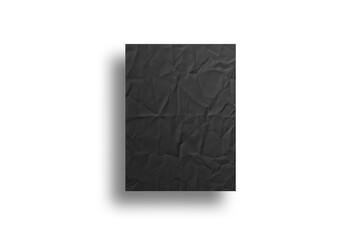 Blank black crumpled paper mockup isolated on white background. 3d rendering.