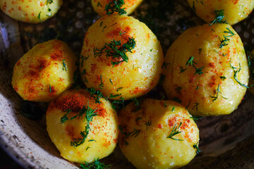 fried potatoes with herbs, rustic baked potatoes with dill