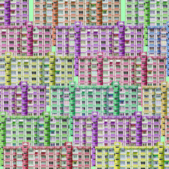 Collage art pattern with colorful panel nine-story houses. Surreal art