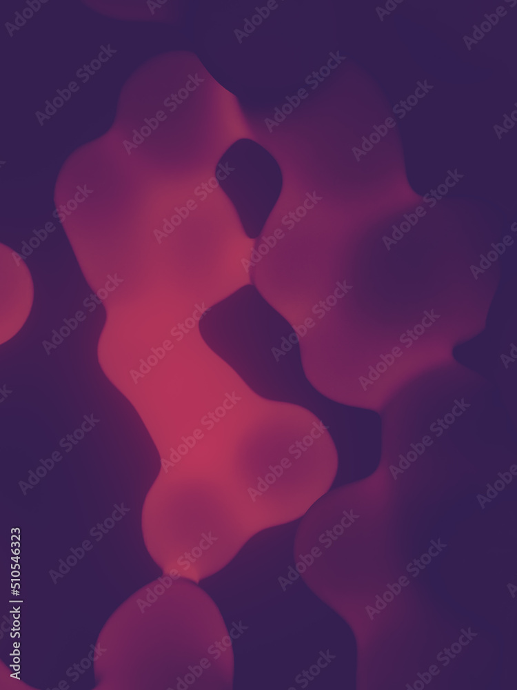 Poster Glowing neon drops of liquid with depth of field. Abstract background. 3d rendering digital illustration