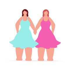 Faceless Young Girls Holding Hands Each Other In Standing Pose.