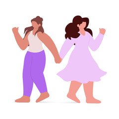 Faceless Young Girls Holding Hands Each Other Against White Background.