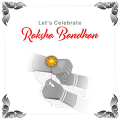 Let's Celebrate Raksha Bandhan Message Text With Close View Of Sister Tying Rakhi (Wristband) To Her Brother On White Background.