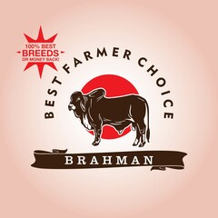 brahman breeds bull logo, silhouette of great big bull standing, vector illustrations - obrazy, fototapety, plakaty