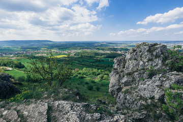 summer panorama of mountains in the Europe .