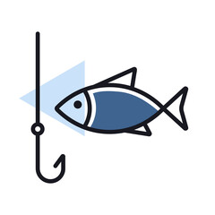Fishing hook with fish vector icon. Camping sign
