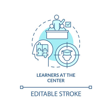 Learners At Center Turquoise Concept Icon. Student-centered Education Abstract Idea Thin Line Illustration. Isolated Outline Drawing. Editable Stroke. Arial, Myriad Pro-Bold Fonts Used