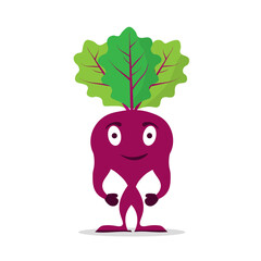 Cute funny beet vegetable character. Vector hand drawn cartoon kawaii character illustration icon. Isolated on white background. Beet vegetable character concept
