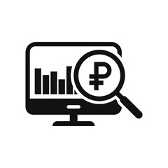 Ruble sign on computer screen. Financial research, money analysis icon concept isolated. Vector illustration