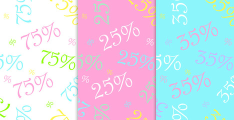 Set of sale colorful Seamless pattern made of discount signs