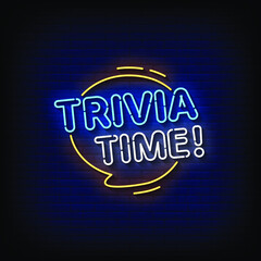 Trivia Time Neon Sign On Brick Wall Background Vector