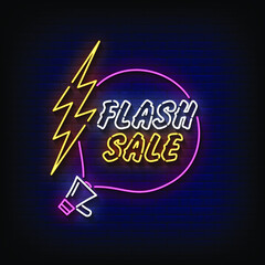 Flash Sale Neon Sign On Brick Wall Background Vector