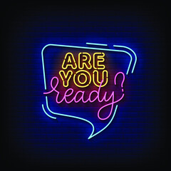Are You Ready Neon Sign On Brick Wall Background Vector