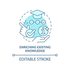 Enriching existing knowledge turquoise concept icon. Principle about learning abstract idea thin line illustration. Isolated outline drawing. Editable stroke. Arial, Myriad Pro-Bold fonts used