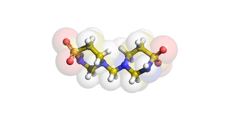 Taurolidine, anticancer drug, 3D molecule