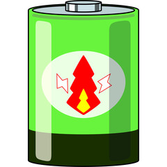 火力発電をイメージした乾電池のイラスト（アウトラインあり）