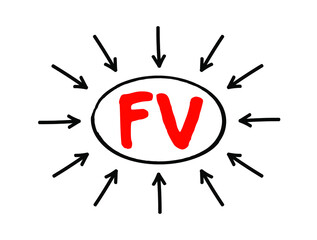 FV - Future Value is the value of an asset at a specific date, acronym text concept with arrows