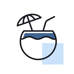 Coconut cocktail drink vector icon. Summer sign