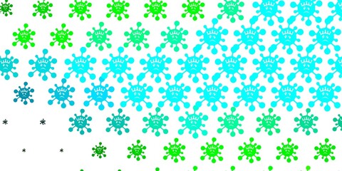 Light Blue, Green vector background with covid-19 symbols.