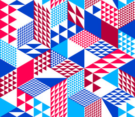 Fototapeta premium Seamless cubes vector background, rhombus and triangles boxes repeating tile pattern, 3D architecture and construction, geometric design.