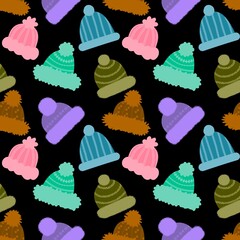 Winter hat seamless cartoon pattern for fabrics and packaging and linens and kids and wrapping paper