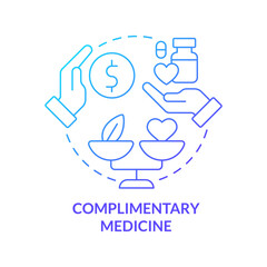 Complimentary medicine blue gradient concept icon. Non-mainstream healthcare approach abstract idea thin line illustration. Complementary practice. Isolated outline drawing. Myriad Pro-Bold font used