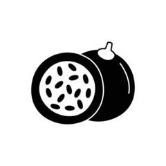 Passion fruit icon in black flat glyph, filled style isolated on white background