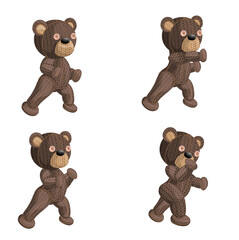 Vector image of a set of four knitted bears in various positions. Isolated on white background. EPS 10