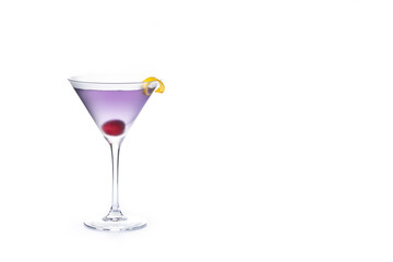 Aviation cocktail isolated on white background. Copy space