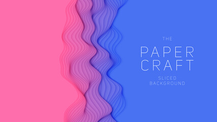 Fototapeta premium Violet to blue paper layers. 3D abstract gradient papercut. Colorful origami shape concept