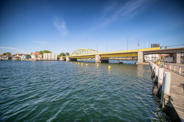 Sonderborg old bridge dressed up in yellow tour color, Denmark