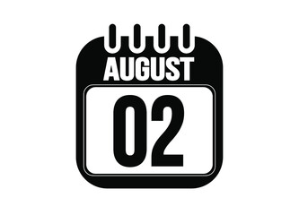 August 2. Day 2 of august. Black and white calendar vector. Template for the days of august.