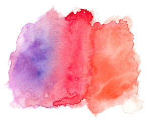 Abstract red blue watercolor splash texture isolated on white background. Bright red blue mix paint stain drops. Abstract illustration, banner, poster for text, decoration element