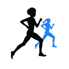 Fototapeta na wymiar Girls silhouette running or doing exercise