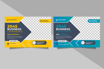 Global business conference flyer or horizontal flyer and invitation banner design and live webinar